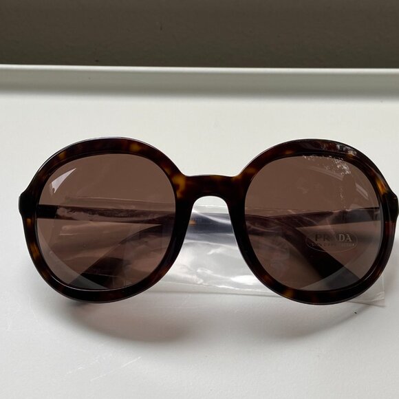 PRADA Sunglasses 0PR 09VS Tortoiseshell Havana Plastic Round Sunglasses NIB - Picture 1 of 11